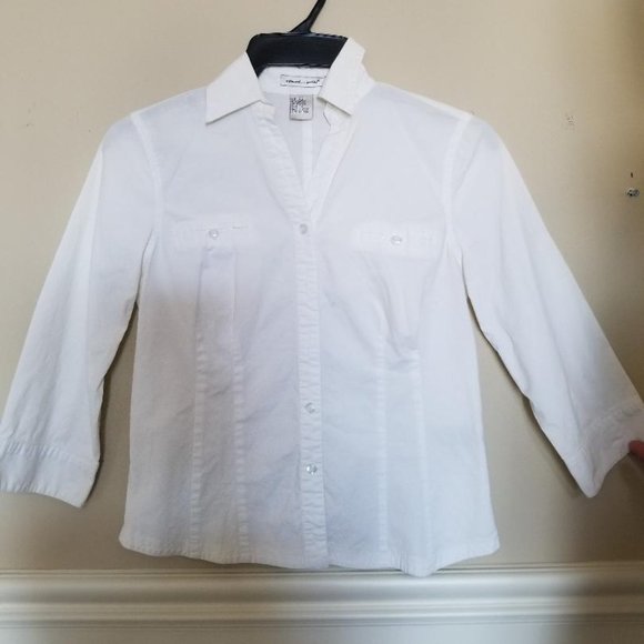 WHITE COLLARED SHIRT - WOMEN (Small Size; Petite) - Picture 1 of 3
